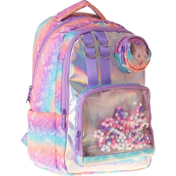 Kaukko Kids Kız Çocuk Renk Geçişli Lila Peluş Aksesuarlı Ilkokul Okul Sırt Çantası - L5348 ürün görseli 1