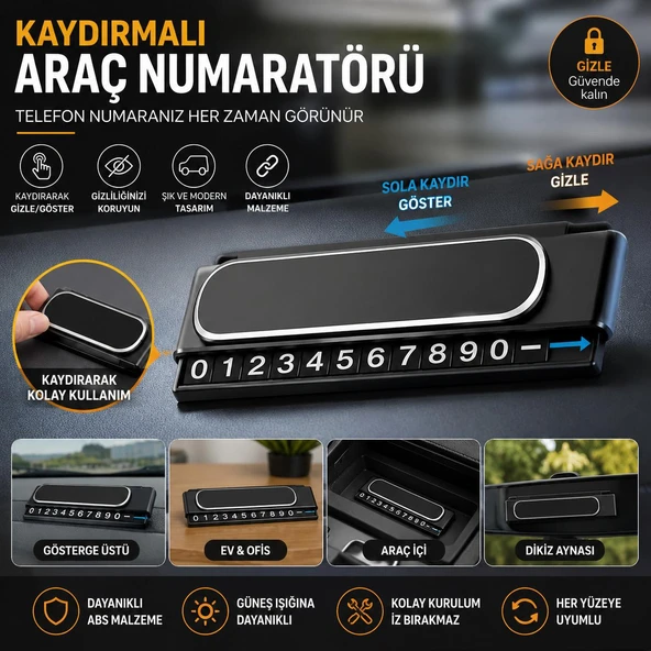 3B Trend Kaydırmalı Fosforlu Araç Telefon Numaratörü Gizlenebilir Otopark Torpido Üstü Numaratör ürün görseli 1