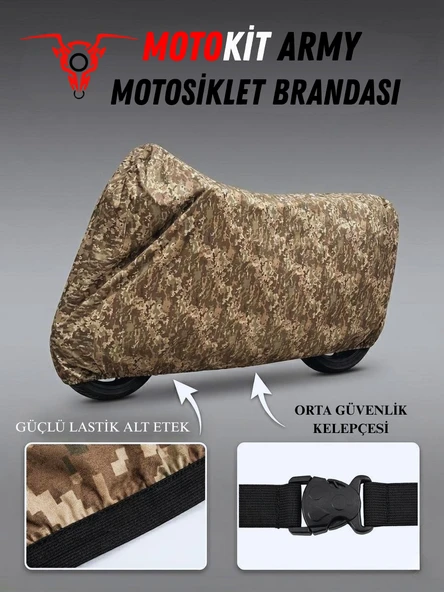 Army Kamuflaj Desenli Suya ve Güneş Işınlarına Dayanıklı Motosiklet Brandası ürün görseli 1