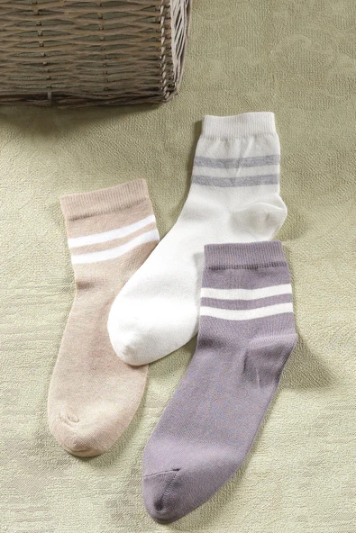 3 Çift Unisex Çizgili Uzun Çorap | Extra Soft Unisex Pamuklu Soket Çorap ürün görseli 1