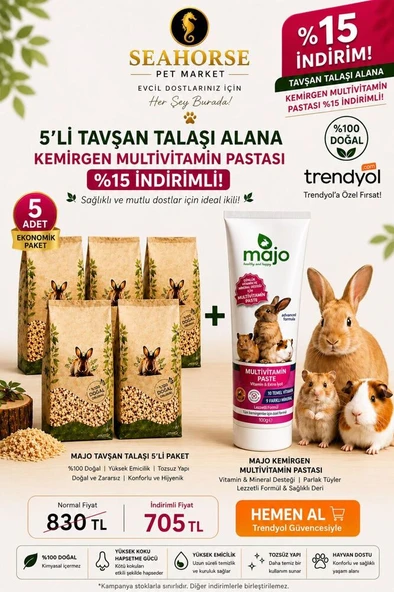 Tavşan Talaşı 5’li Ekonomik Paket + Kemirgen Multivitamin Pastası | %15 Set ürün görseli 1