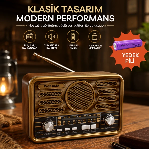 ProKAMA BK-340 / BK-350 Nostaljik Solar Şarjlı Güneş Enerjili Bluetoothlu Retro Radyo(yedek pili) ürün görseli 1