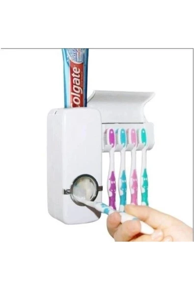 Beyaz Diş Macunu Sıkacağı ve 5'li Fırça Tutucu Duvar Tipi Pratik Banyo Aksesuarı Seti ürün görseli 1