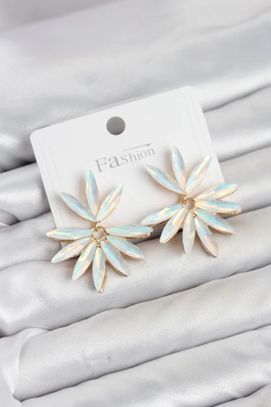 Beyaz Renk Kristal Taşlı Lotus Model Kadın Küpe ürün görseli 1