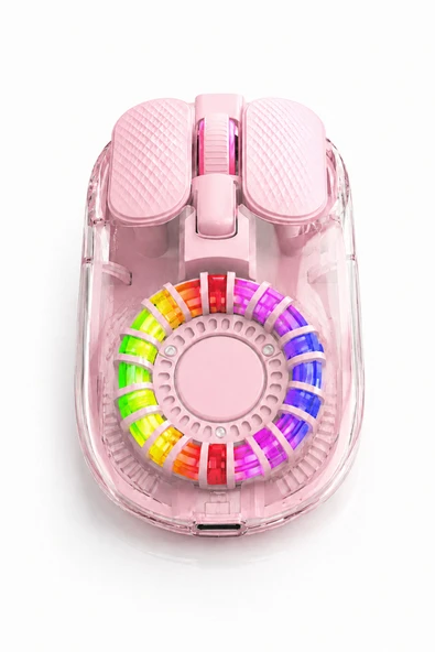 Zilvana Pembe Şeffaf RGB Işıklı Type-C Şarjlı Kablosuz Mouse ürün görseli 1