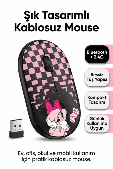 Zilvana Çift Mod Bluetooth 2.4G Kablosuz Siyah Desenli Sessiz Optik Mouse ürün görseli 1