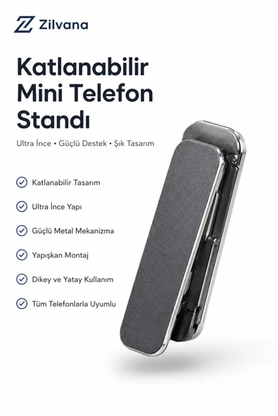 Zilvana Katlanabilir Alüminyum Telefon Standı Yapışkanlı Mini Telefon Tutucu ürün görseli 1