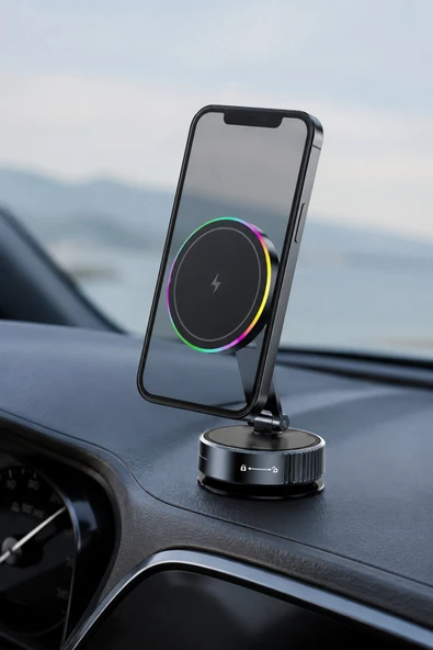 Zilvana Manyetik Kablosuz Şarj Standı 15W Araç Telefon Tutucu Vakumlu 360 Derece ürün görseli 1