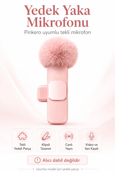 Zilvana Pinkero Pembe Kablosuz Yedek Tekli Yaka Mikrofonu – Uyumlu Model İçin ürün görseli 1