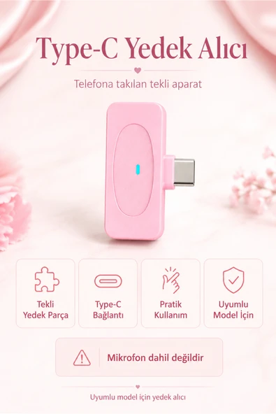 Zilvana Puffmic Uyumlu Type-C Kablosuz Yaka Mikrofonu Tekli Yedek Alıcı Aparat (Lighting Dönüştürücü Hediye) ürün görseli 1
