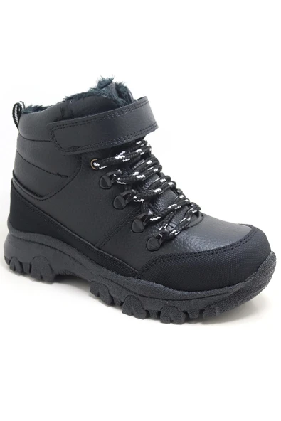 Unisex Çocuk Siyah Kalın Tabanlı Kışlık Trekking Botu ürün görseli 1