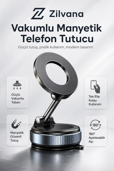 Zilvana Vakumlu Manyetik Telefon Tutucu 360 Derece Ayarlanabilir Araç ve Masa Standı ürün görseli 1