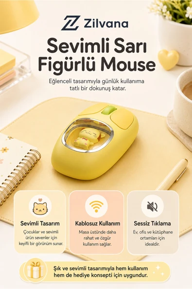 Zilvana Pikacu Detaylı Sevimli Bluetooth Kablosuz Mouse Şarjlı Sessiz Çift Mod ürün görseli 1
