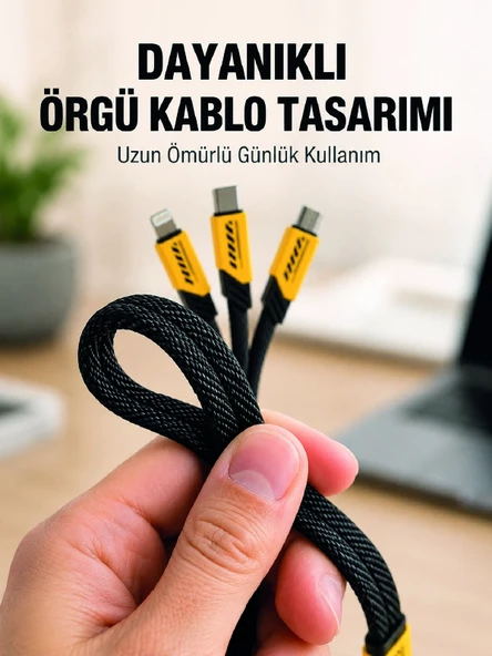 USB 3'ü 1 Arada Şarj Kablosu 240W PD Destekli Çoklu Şarj Kablosu ürün görseli 1
