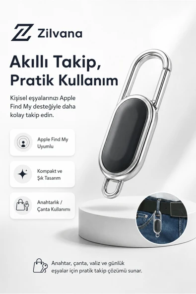Zilvana Mini Kayıp Önleyici Takip Cihazı Uyumlu Anahtarlık Evcil Hayvan Bulucu Airtag ürün görseli 1