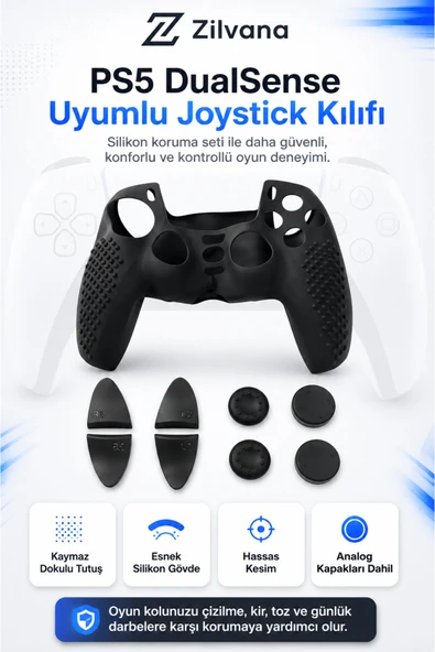 Zilvana PS5 DualSense Uyumlu Ultra Kalite Yumuşak Silikon Kılıf – Gamepad Joystıck Koruyucu ürün görseli 1