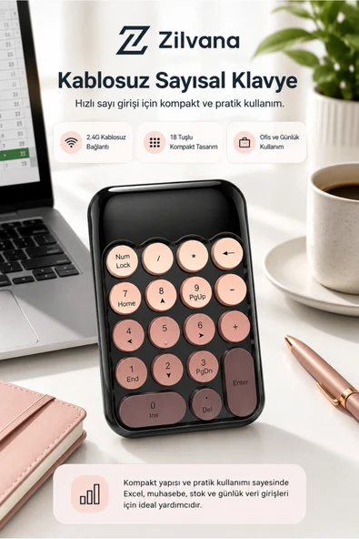 Zilvana Klyvera MOFii Kablosuz Sayısal Tuş Takımı USB Alıcılı Numpad Pembe Siyah ürün görseli 1