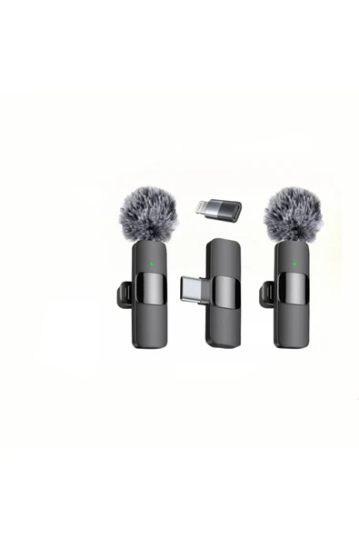 Zilvana Kablosuz Tüylü Siyah Yaka Mikrofonu Type-C ve Apple Uyumlu Bluetooth 5.0 2’li Set ürün görseli 1