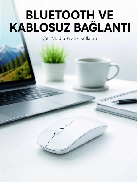 Bluetooth Kablosuz Wireless Mouse Şarjlı Sessiz Ergonomik 5000 Dpı Fare ürün görseli 1