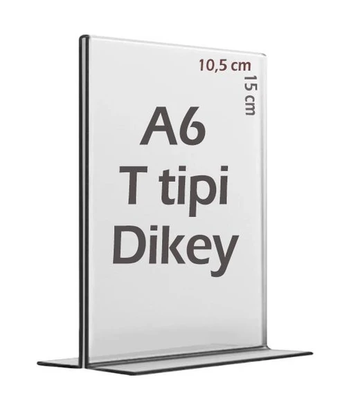 A6 T-Tipi Dikey Şeffaf Pleksi Föylük Menü Broşür Etiket Fotoğraflık Albüm Stand Sehpa ürün görseli 1