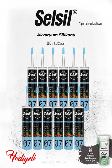 Selsil Şeffaf Akvaryum Silikon 12'li ve ROSIE ürün görseli 1
