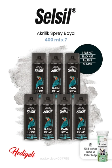 Selsil 400 ml 7'li Siyah Mat Sprey Boya ve ROSIE ürün görseli 1