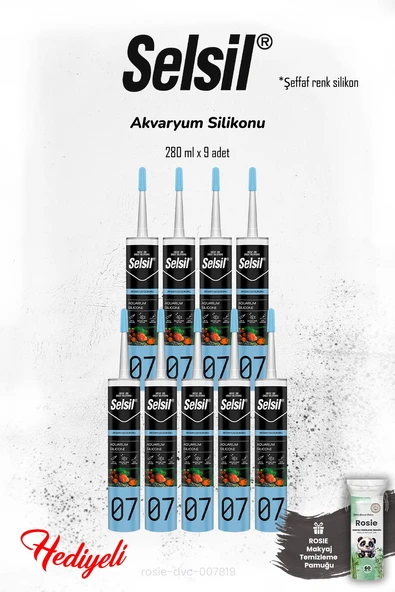 Selsil 9'lu Şeffaf Akvaryum Silikon ve ROSIE ürün görseli 1