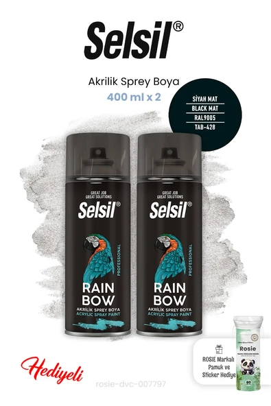 Selsil Siyah Mat Sprey Boya 2 adet 400 ml ve ROSIE ürün görseli 1