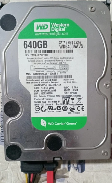 (2.EL) 640GB Western Digital WD6400AAKS SATA2 7200RPM (SIFIR GİBİ SORUNSUZ) ürün görseli 1