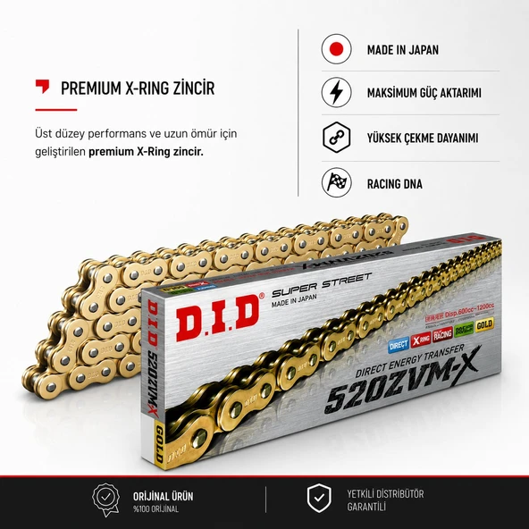 Dıd Kawasaki Klr 650 (1990-2017) 520-106 Zvmx Zincir (Gold Renk) ürün görseli 1