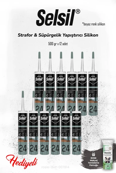 Selsil Beyaz Renk Strafor & Süpürgelik Yapıştırıcı Silikon 12'li, 300 ml ve ROSIE ürün görseli 1