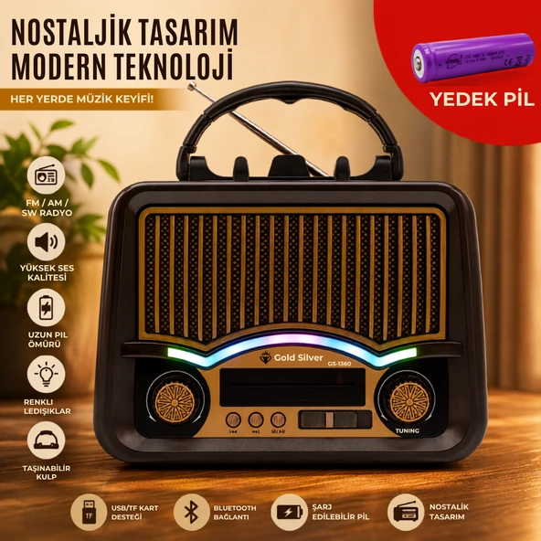 Gold Silver GS-1360 Nostaljik Tasarım Bluetooth Radyo(YEDEK PİLİ) ürün görseli 1