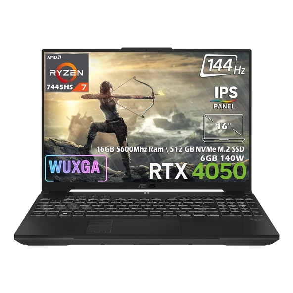 TUF Gaming A16 FA607NUG-RL125-Gaming AMD Ryzen 7 7445HS 16GB 512GB SSD RTX 4050 6GB 16" FHD+ (1920 x 1200) WUXGA 144Hz IPS Panel Taşınabilir Bilgisayar ürün görseli 1