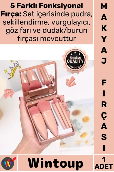 #MakyajFırçası 5 Parça Fiber Kıl Profesyonel Şık Kutu Tasarım Hediyelik Aynalı Makyaj Fırçası Seti ürün görseli 1
