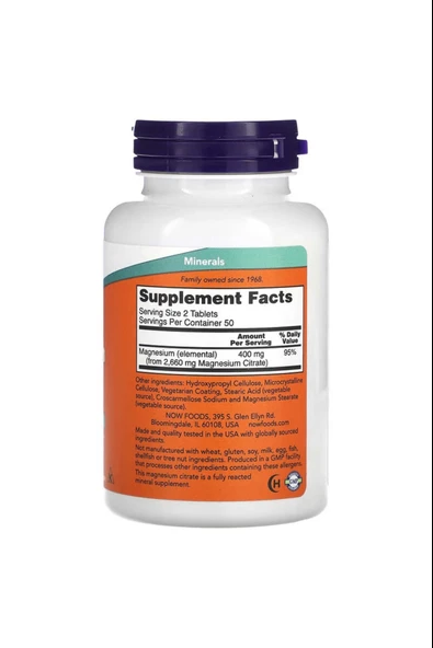 Now Foods Magnesium Citrate 100 Tablets - Resim 2