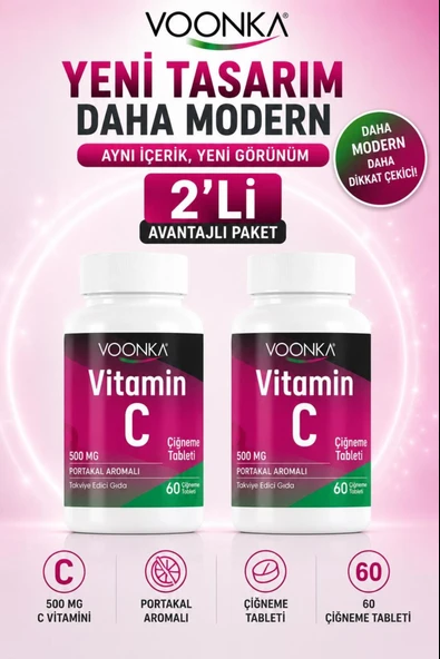 Voonka Vitamin C 500 Mg 62 Çiğneme Tableti 2 Adet ürün görseli 1