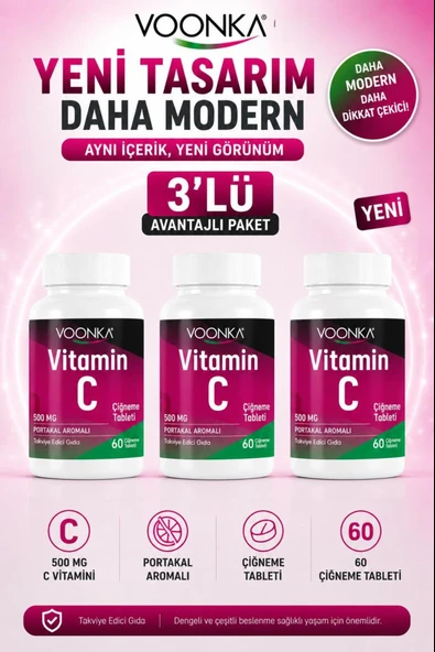 Voonka Vitamin C 500 Mg 62 Çiğneme Tableti 3 Adet ürün görseli 1