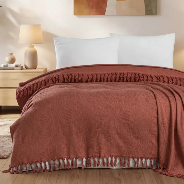 Aryıldız Home 240x260 cm Bambu Jakarlı Saçaklı Pike - Terra ürün görseli 1