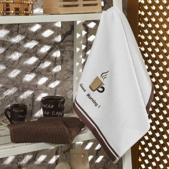 Maxstyle Pamuk Mutfak Havlusu 40x60 cm 2li Beyaz-Kahve ürün görseli 1