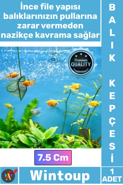 #AkvaryumKepçesi Profesyonel Sağlam Dayanıklı İnce Fileli Akvarist Akvaryum Balık Kepçesi 7.5 Cm ürün görseli 1