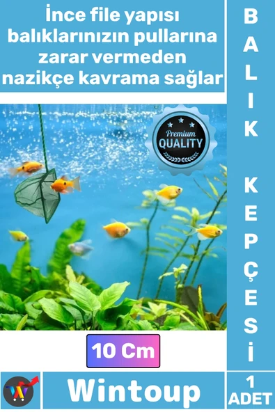 #AkvaryumKepçesi Profesyonel Sağlam Dayanıklı İnce Fileli Akvarist Akvaryum Balık Kepçesi 10 Cm ürün görseli 1