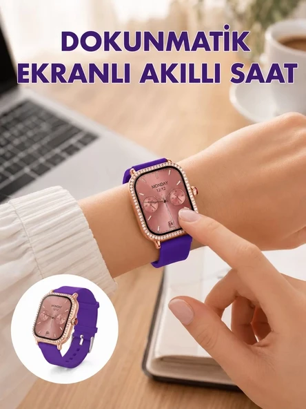 Nevamel® Pembe Mor ve Metal Kordonlu Akıllı Saat Hediye Seti ürün görseli 1