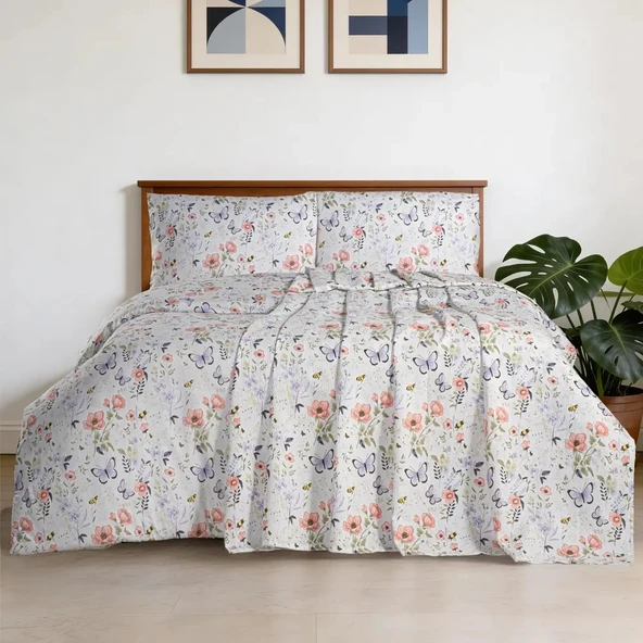 Aryıldız Home Butterfly Ranforce Baskılı Çift Kişilik Pike ürün görseli 1