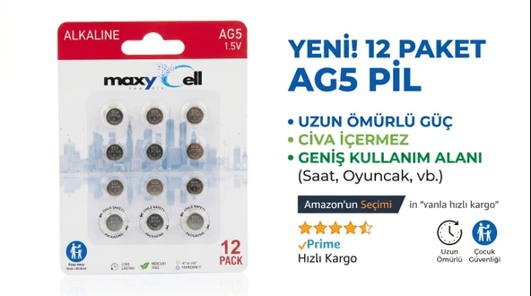 Maxycell 12 Adet Ag5 (LR754,393)  1.5 V Alkalin Düğme Pi ürün görseli 1