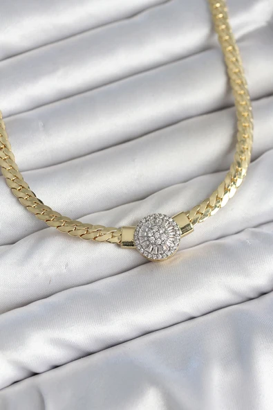 Ezme Zincir Model Zirkon Taşlı VIP Seri Gold Renk Kadın Kolye ürün görseli 1