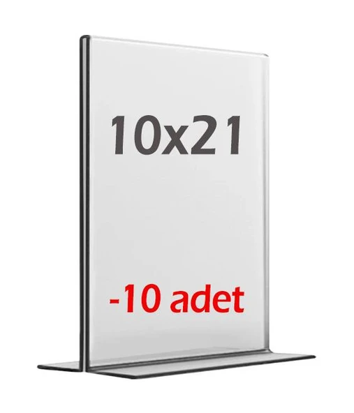 10x21 cm T tipi Dikey Şeffaf Föylük (10 adet) Menü Broşür Etiket Fotoğraflık Masaüstü Stand Sehpa Sunum ürün görseli 1