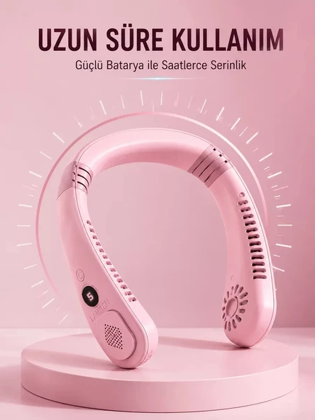 Nevamel® Pembe Boyun Fanı Sessiz Çalışan USB Şarjlı Taşınabilir Kişisel Serinletici ürün görseli 1