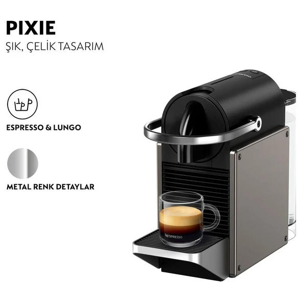 Nespresso Pixie Kapsüllü Kahve Makinesi Titan - Resim 5