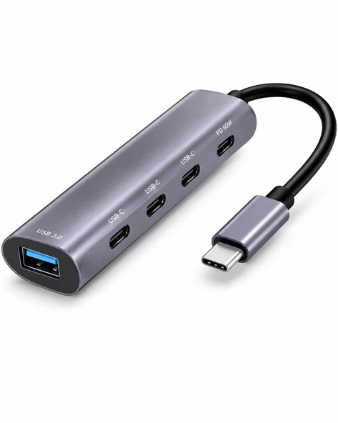 Type-C Hub Pd Usb 3.0 Usb-C 5 Port 60W Gri HDX7895 ürün görseli 1