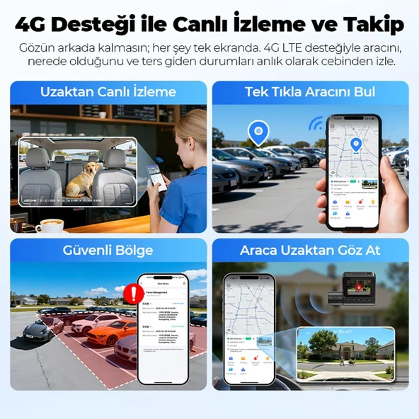 Azdome S50 4k Sim Kartlı & 2 Kameralı 4K Araç İçi Kamera(Obd Park Kiti) ürün görseli 1